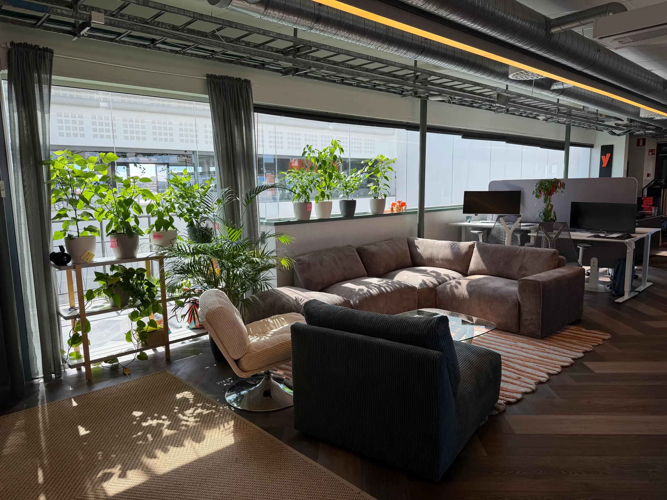 The sofa corner at our office at Kvarnbergsgatan in Gothenburg